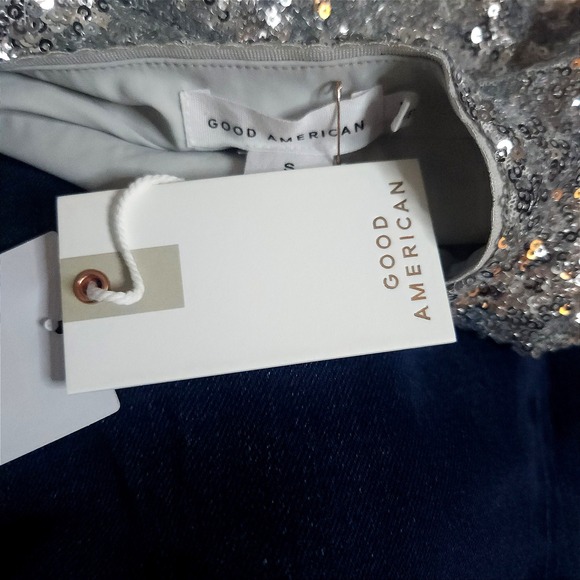 GOOD AMERICAN Silver Sequin Embellished Cardigan Top Size Small NWT $179 - Picture 7 of 9